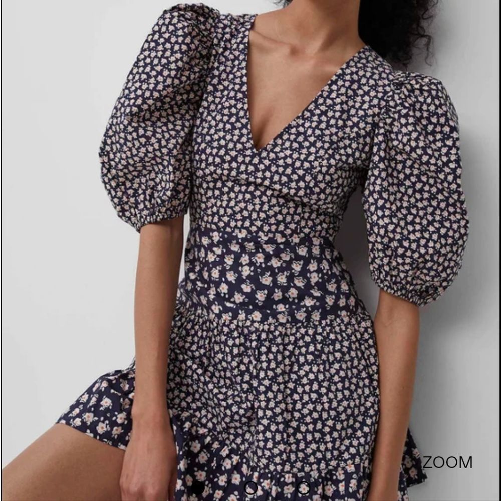French Connection Aura Ditsy Poplin Sleeve Mini Dress
